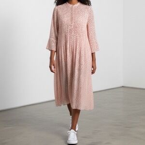 SAMSOE SAMSOE Elm Midi Shirt Dress in Pearl Drops Sheer Peach Pink size Medium